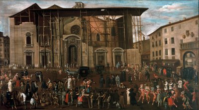 Veduta di piazza Mercanti con scene di carnevale da Amanzia Guerillot Inganni