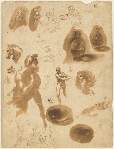 Studi di barattoli di vetro e figure (recto) da Ambrogio Figino
