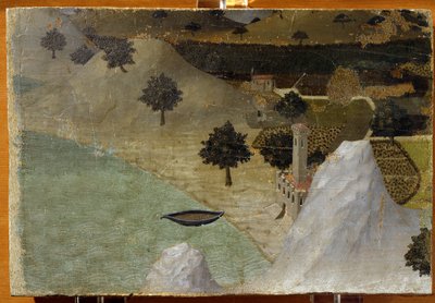 Un castello vicino a un lago da Ambrogio Lorenzetti