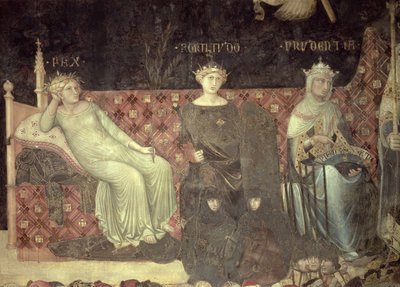Allegoria del Buon Governo, dettaglio di Pace, Fortezza e Prudenza, 1338-40 da Ambrogio Lorenzetti