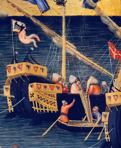 Barche (dettaglio dal miracolo del grano, miracoli di San Nicola di Bari) da Ambrogio Lorenzetti
