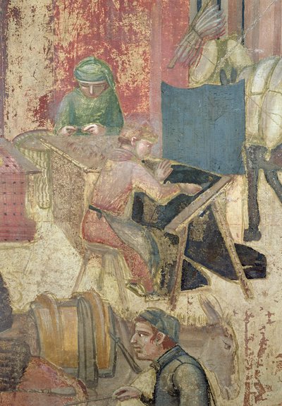 Effetti del Buon Governo nella Città, dettaglio dei tessitori, 1338-40 da Ambrogio Lorenzetti