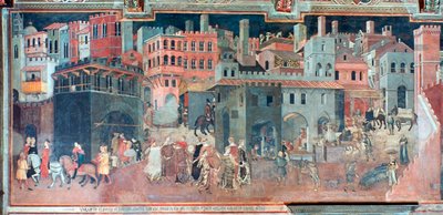 Effetti del buon governo sulla vita cittadina (dettaglio), c1330 da Ambrogio Lorenzetti