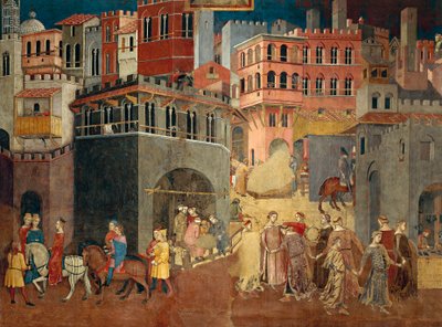 Effetti del buon governo in città, dettaglio da Allegoria ed effetti del buon e cattivo governo in città e campagna da Ambrogio Lorenzetti