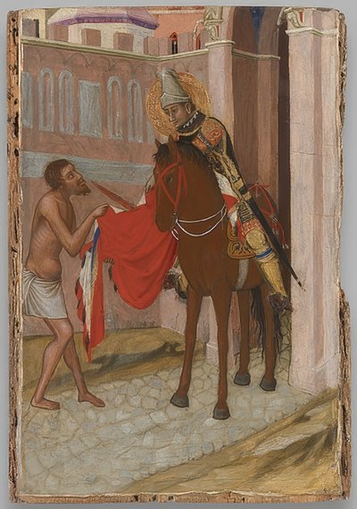San Martino di Tours divide il suo mantello con un mendicante da Ambrogio Lorenzetti