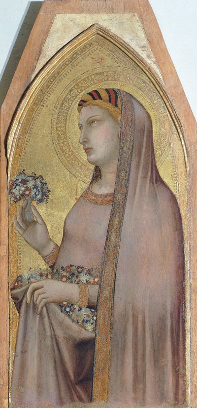 Santa Dorotea, dettaglio dal Trittico raffigurante la Madonna col Bambino con Maria Maddalena e Santa Dorotea da Ambrogio Lorenzetti