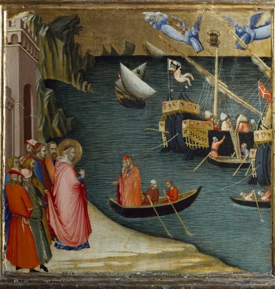 San Nicola, vescovo di Myra, salva una nave carica di grano dalla tempesta da Ambrogio Lorenzetti