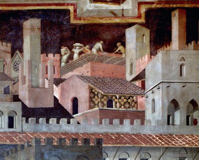 Gli effetti del buon e cattivo governo sulla città e la campagna. Dettaglio degli effetti del buon governo nella città da Ambrogio Lorenzetti