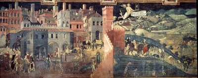 Gli effetti del buon e cattivo governo sulla città e sulla campagna (dettaglio della città) da Ambrogio Lorenzetti
