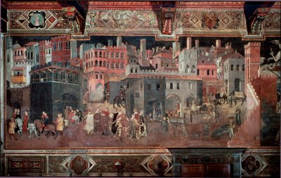 Gli effetti del buon e cattivo governo sulla città e la campagna. (dettaglio). Affresco di Ambrogio Lorenzetti (1290-1348) da Ambrogio Lorenzetti