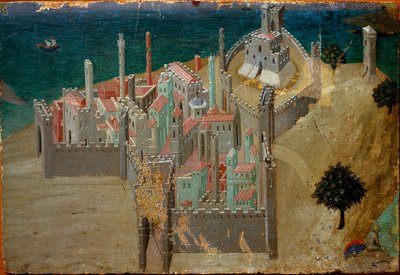 Veduta di una città fortificata vicino al mare (dettaglio) da Ambrogio Lorenzetti
