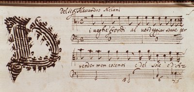 Pagina della raccolta di partiture musicali di Alessandro Stradella da Ambrogio Preda