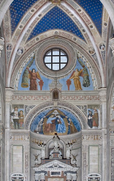 Incoronazione della Vergine Maria con Dio e lo Spirito Santo tra Francesco e Ludovico Sforza, 1500-1522 da Ambrogio da Fossano