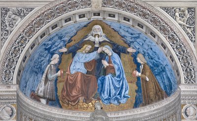 Incoronazione della Vergine Maria con Dio e lo Spirito Santo tra Francesco e Ludovico Sforza, 1500-1522 da Ambrogio da Fossano