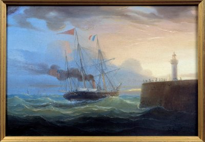 Vapore in uscita dal porto da Ambroise Louis Garneray