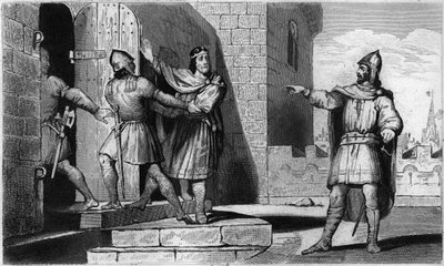 Carlo III (879-929) il Semplice catturato da uno dei suoi soldati nel 923 - Imprigionamento di Carlo III il Semplice (879-929), 923: credendo di trovare rifugio con Erberto di Vermandois, l