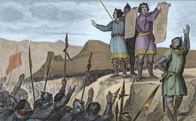 Carlo II (823-877) il Calvo e suo fratello Ludovico il Germanico fanno un trattato a Strasburgo nel 842 - Giuramenti di Strasburgo pronunciati da Carlo II il Calvo (823-877), Re di Francia e Imperatore d