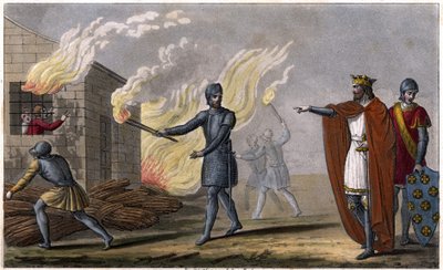 Clotario I (497 - 561) brucia suo figlio Chramne in una capanna, rivolta contro di lui - Disegnato e inciso da Ambroise Tardieu nel 1825 da Ambroise Tardieu