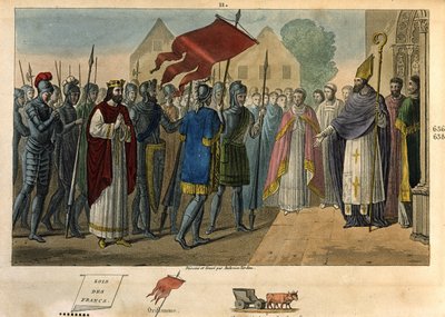 Dagoberto (603-639) abbassa lo stendardo a Saint Denis - Dagoberto I (? - 639), re dei Franchi, dinastia merovingia. Fondò l