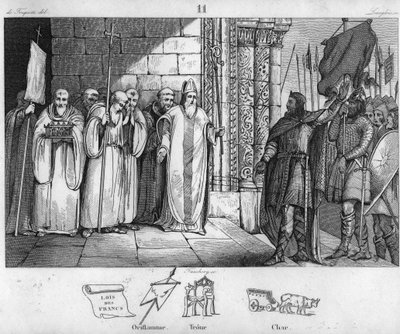 Dagoberto 603-639 che depone lo stendardo a St Denis - Dagoberto I, re dei Franchi, avendo creato l