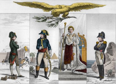 Napoleone Bonaparte (1769-1821) in quattro fasi della sua vita - Incisione del 1825 in 