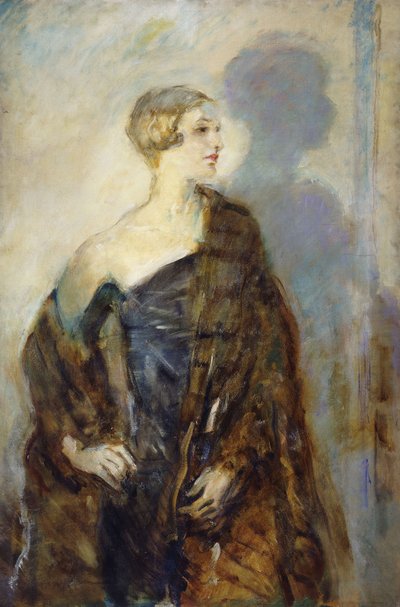 Ritratto di Lady Abdy, a tre quarti, con una pelliccia da Ambrose McEvoy