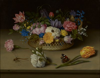 Natura morta di fiori, una libellula e un ammiraglio rosso da Ambrosius the Elder Bosschaert