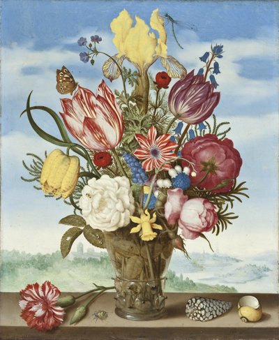 Mazzo di fiori su un cornicione da Ambrosius the Elder Bosschaert