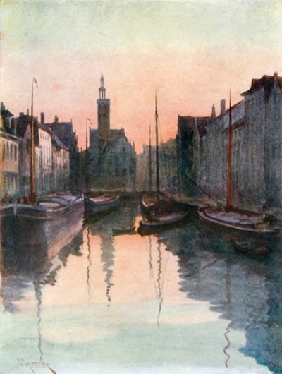Quai du Miroir, Bruges (litografia a colori) da Amedee (after) Forestier