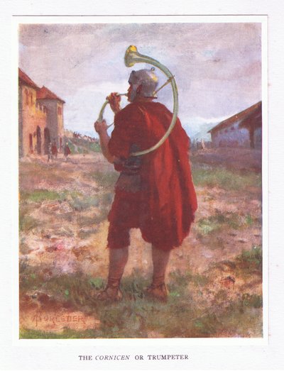 Un Cornicen o trombettiere, illustrazione da Il Soldato Romano, 1928 da Amedee Forestier
