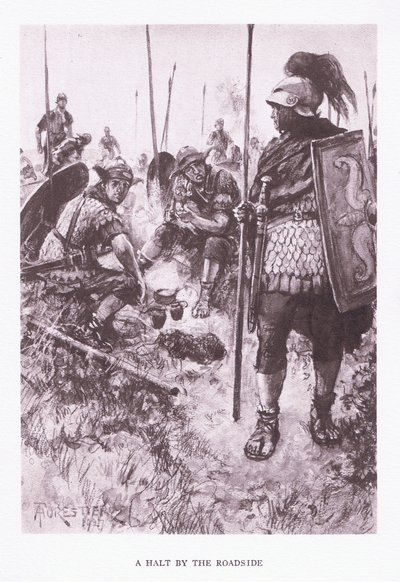 Una sosta lungo la strada, illustrazione da Il Soldato Romano, 1928 da Amedee Forestier