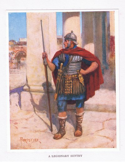 Una sentinella legionaria, illustrazione da Il Soldato Romano, 1928 da Amedee Forestier
