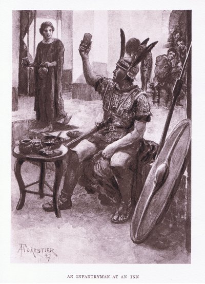 Un fante in una locanda, illustrazione da Il Soldato Romano, 1928 da Amedee Forestier