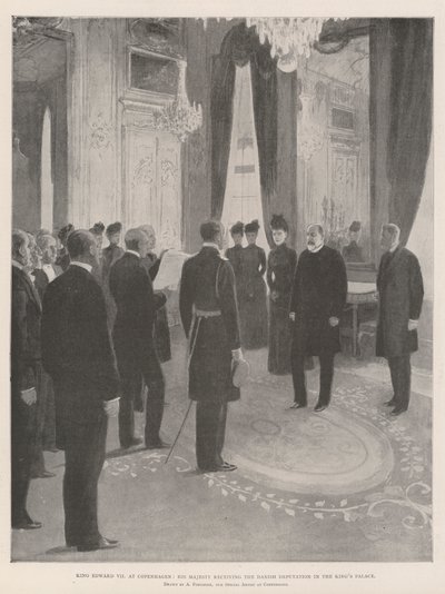 Re Edoardo VII a Copenaghen, Sua Maestà riceve la Deputazione Danese nel Palazzo del Re da Amedee Forestier