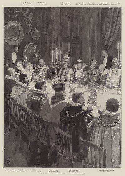 Cena in costume di Lady Tweedmouth a Brook House da Amedee Forestier