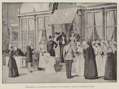Consegna dei certificati alle infermiere da parte della Principessa del Galles a Marlborough House da Amedee Forestier