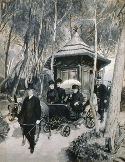 Regina Vittoria in carrozza trainata da muli con John Brown in servizio da Amedee Forestier