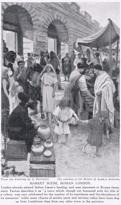 Scena di mercato romano, Londra, illustrazione da 