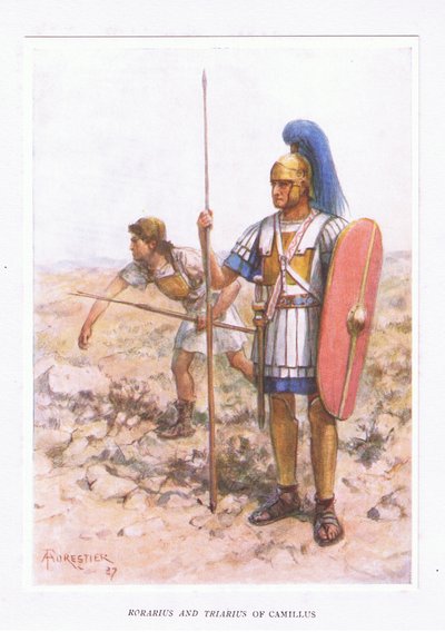 Rorario e Triario a Camillo, illustrazione da Il Soldato Romano, 1928 da Amedee Forestier