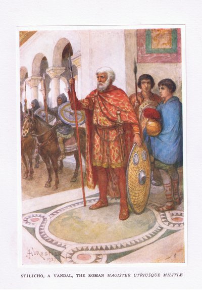 Stiliko, un vandalo, Il Magister Utriusque Militae Romano, illustrazione da Il Soldato Romano, 1928 da Amedee Forestier