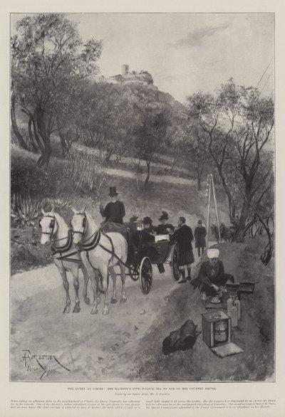La Regina a Cimiez, il tè delle cinque di Sua Maestà durante una delle sue passeggiate in campagna da Amedee Forestier