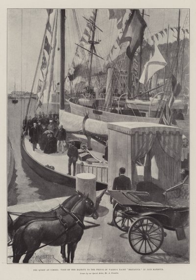 La Regina a Cimiez, Visita di Sua Maestà allo Yacht del Principe di Galles Britannia nel Porto di Nizza da Amedee Forestier