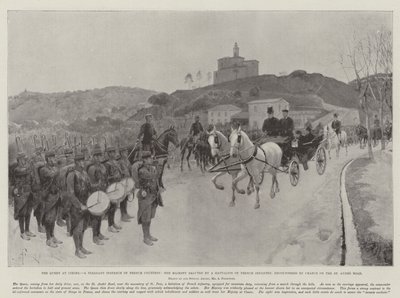 La Regina a Cimiez, un piacevole esempio di cortesia francese, Sua Maestà salutata da un battaglione di fanteria francese, incontrato per caso sulla strada di St Andre da Amedee Forestier