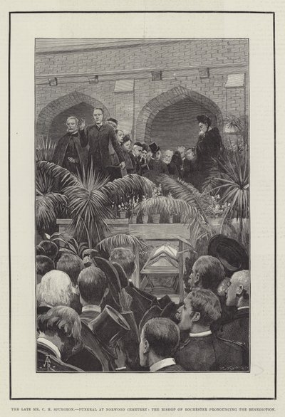 Il defunto signor C H Spurgeon, funerale al cimitero di Norwood, il vescovo di Rochester pronuncia la benedizione da Amedee Forestier