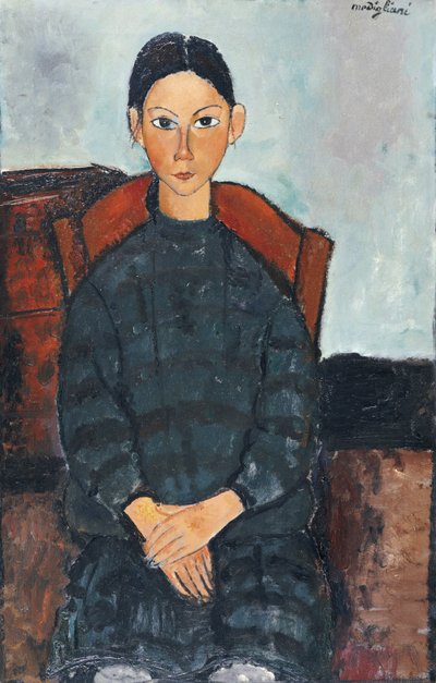 Una giovane ragazza con un grembiule nero, 1918 da Amedeo Modigliani
