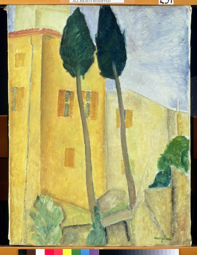 Alberi di cipresso e casa, 1919 da Amedeo Modigliani