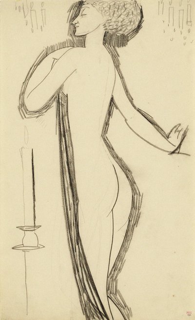 Nudo femminile in piedi di profilo con candela accesa, c. 1911 da Amedeo Modigliani