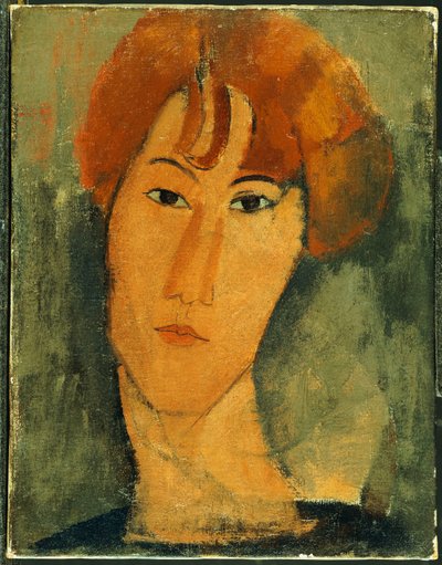Giovane donna con capelli rossi che indossa un colletto da Amedeo Modigliani
