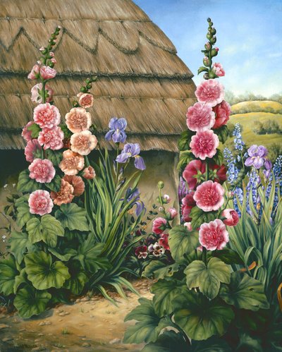 Giardino di un Cottage con Alcea, 1995 da Amelia Kleiser