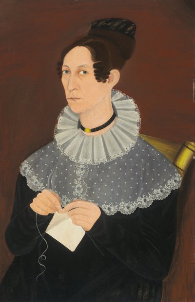 Probabilmente Sarah Cook Arnold che lavora a maglia da American 19th Century